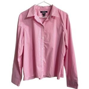 Chaps Pink White Checked Plaid Button Down Shirt Girl’s Size XL